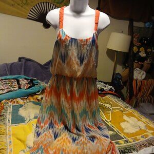 Maurices Medium M MultiColored Patterned Sleeveless Cross-Back Summer Maxi Dress